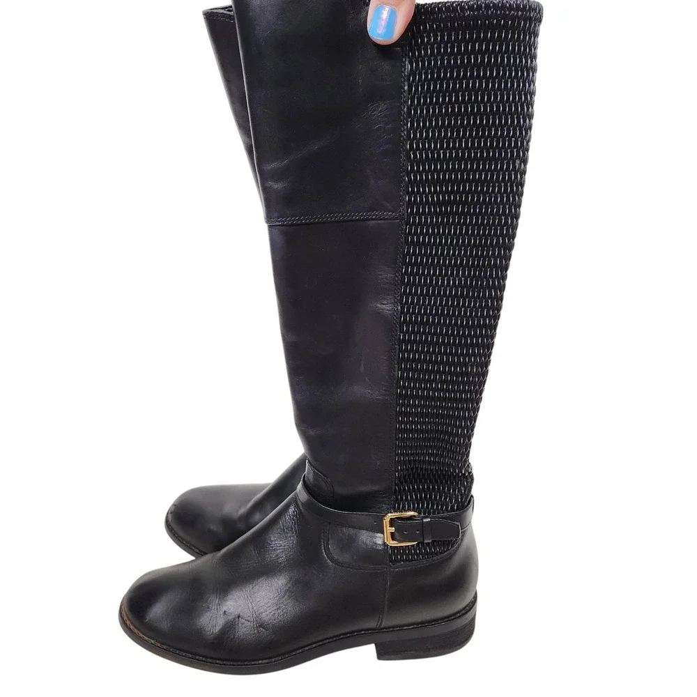 COLE‎ HAAN Boots Womens 8B Clove Riding Knee High Leather Gold Buckle Classic
